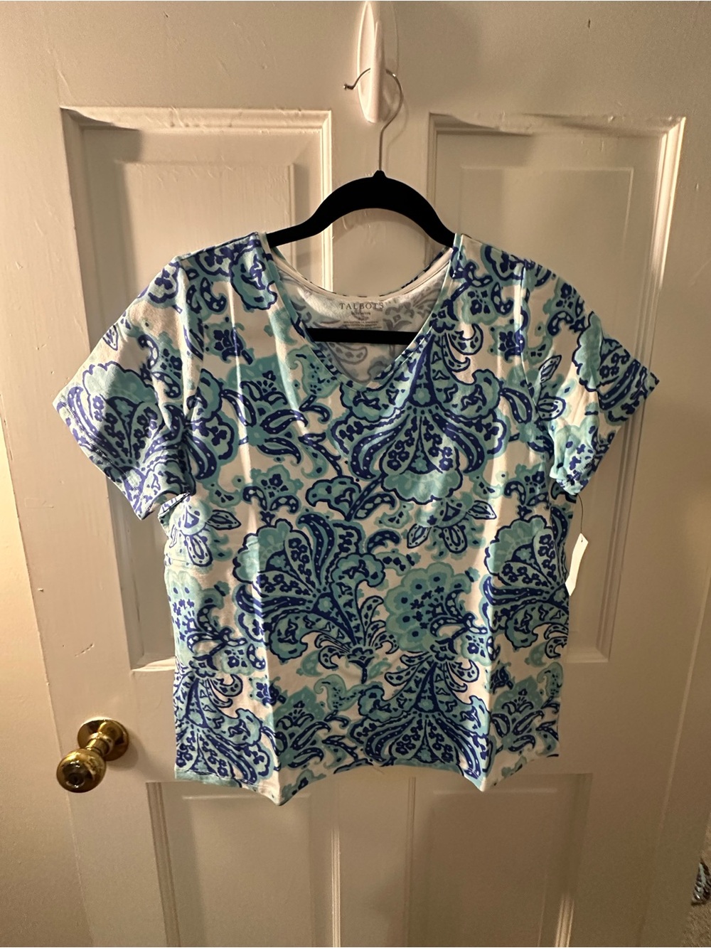 Talbots Blue and Light Blue Paisley Short Sleeve Tee